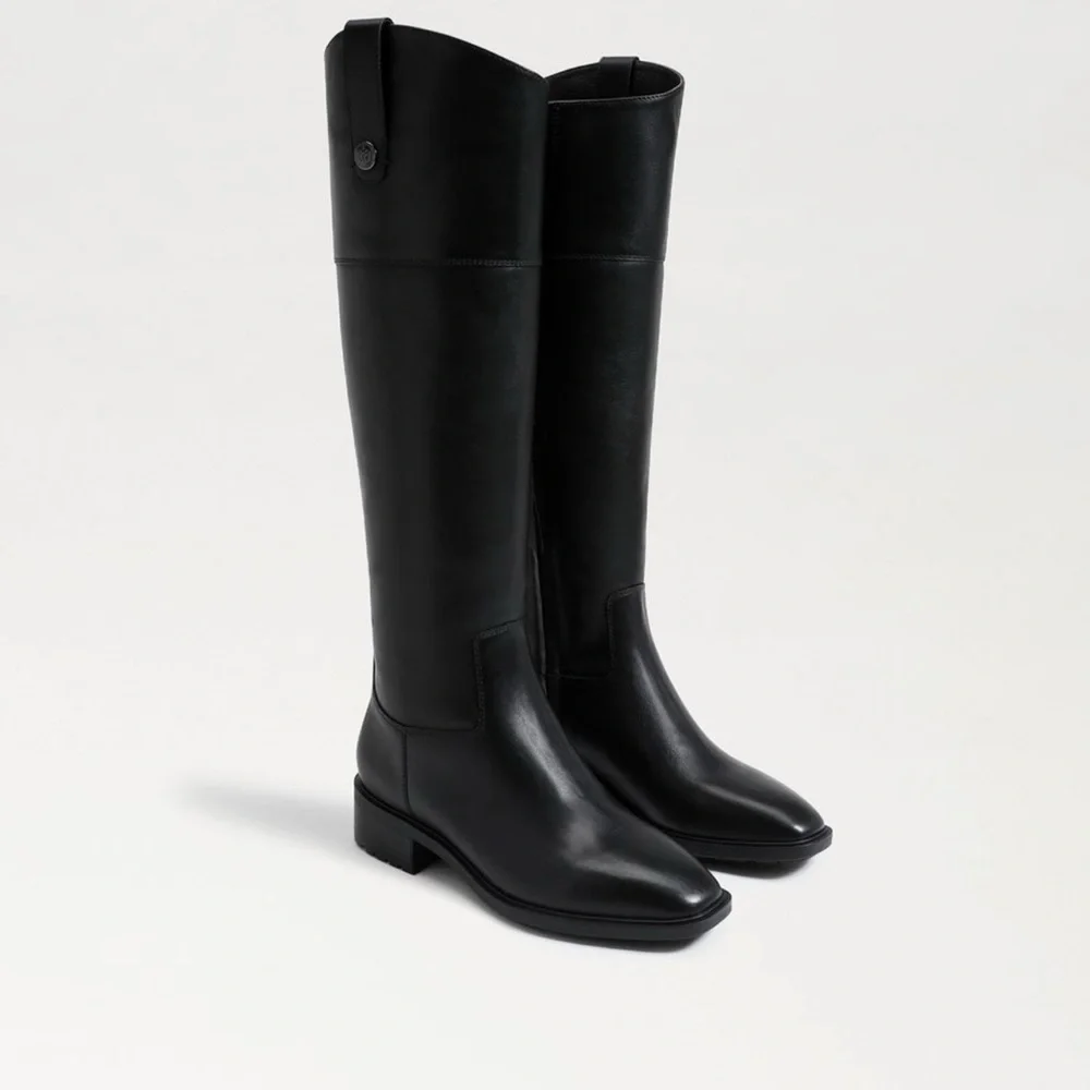Sam Edelman Drina Tall Shaft Boots Black Women Zip, Square Toe Sz 7